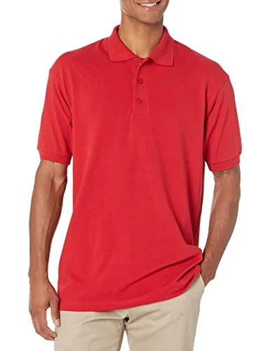 Men's Big Short-Sleeve Pique Polo Shirt, English Red, Large