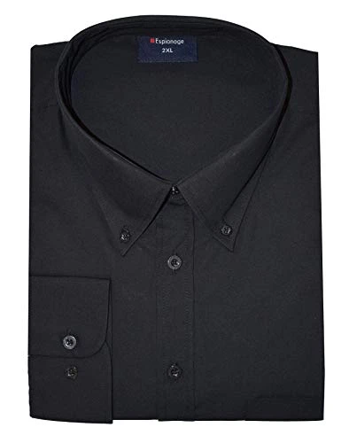 Mens Big Size Button Down Collar Long Sleeve Shirt (150) in Black in 3XL