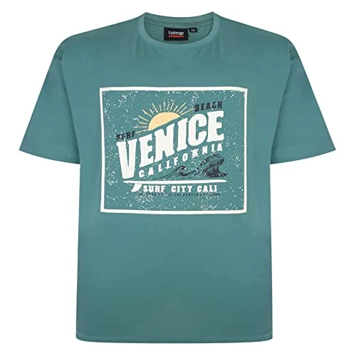 Mens Big Size Short Sleeve Printed Tee Shirts Venice in Green 5XL