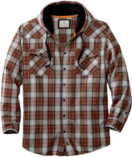 Men's Big & Tall Backwoods Hooded Flannel Shirt, Deep Rust Plaid, XX-Large Tall