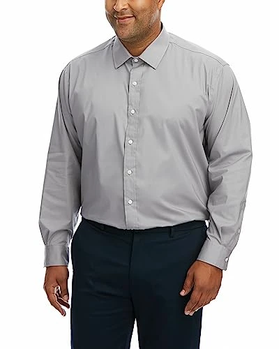 Mens Big & Tall Premium Comfort Button Down Shirt, Grey Solid, 19" Neck 34"-35" Sleeve