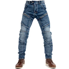 Men's Biker Jeans Stretch Ripped Denim Trousers Straight Leg Jeans Cargo Pants Blue