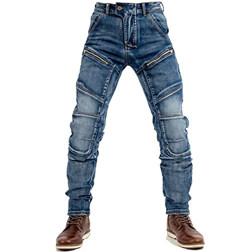 Men's Biker Jeans Stretch Ripped Denim Trousers Straight Leg Jeans Cargo Pants Blue