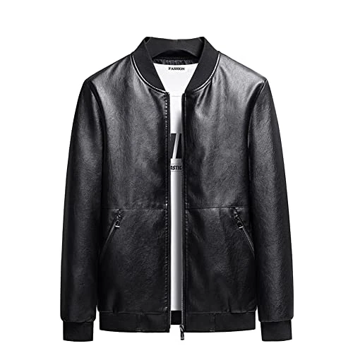 Men's Bikerstyle Faux Leather Jacket Slim Fit Bomber Jackets Casual Leather Jacket Biker Coat With Zip Pocket Black XXS