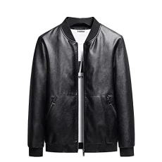 Men's Bikerstyle Faux Leather Jacket Slim Fit Bomber Jackets Casual Leather Jacket Biker Coat With Zip Pocket Black XXS