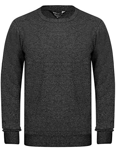 Men's Birdseye Knit Pique Crew Neck Jumper - Black/White - XL