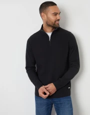 Mens Black Basket Stitch Mock T hirt Quarter Zip Jumper