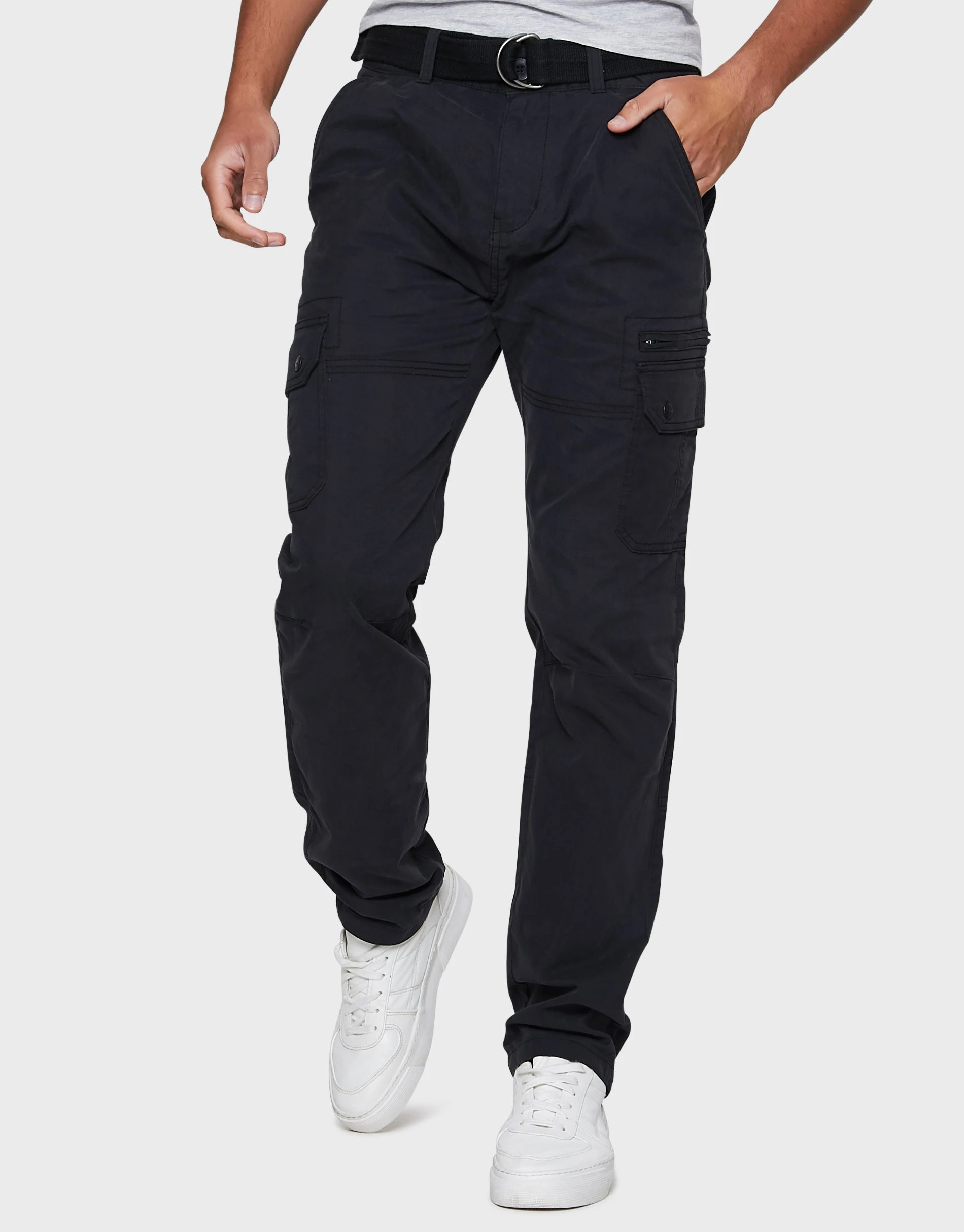 Men's Black Belted Cargo Trousers