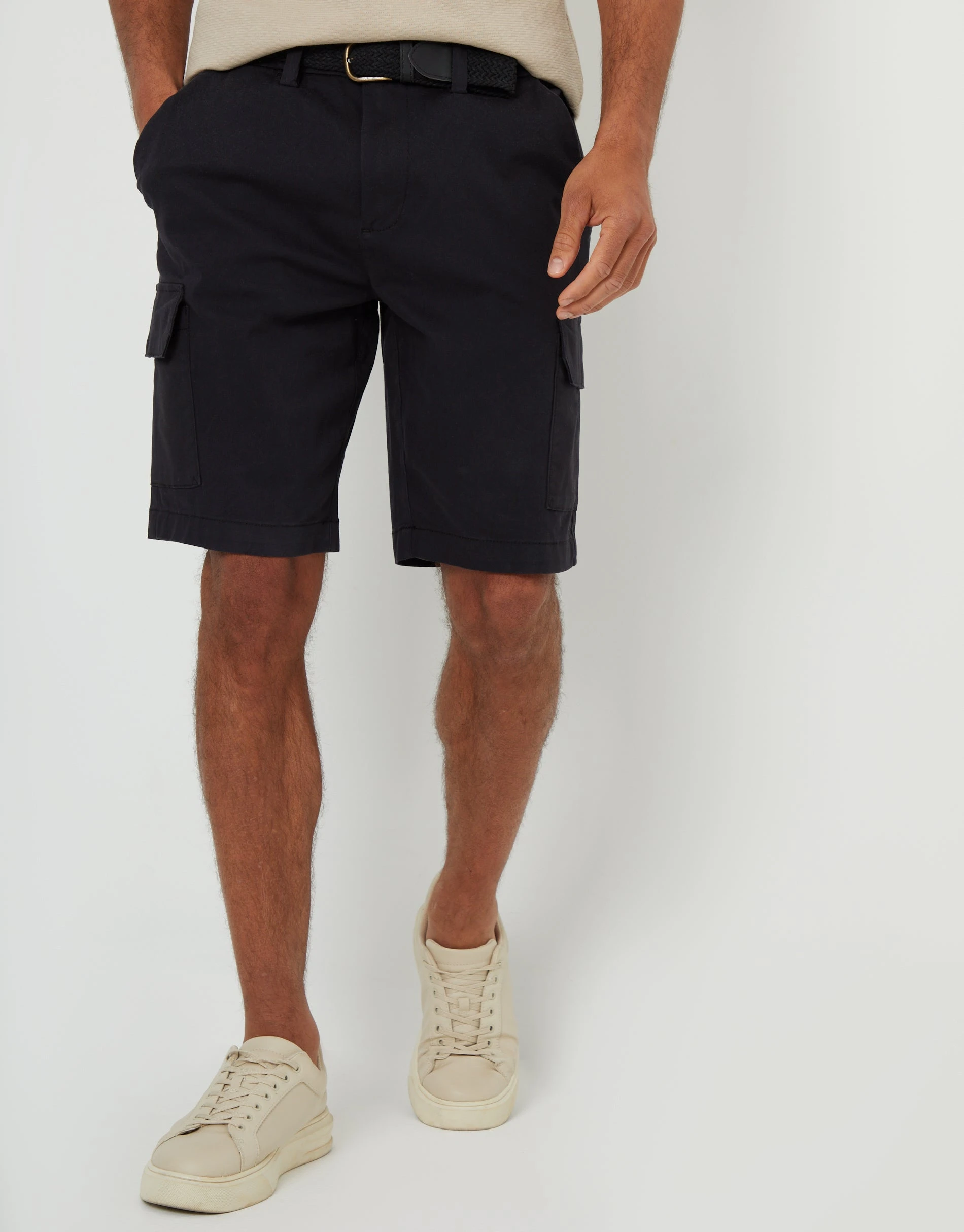 Men's Black Belted Chino Cargo Shorts