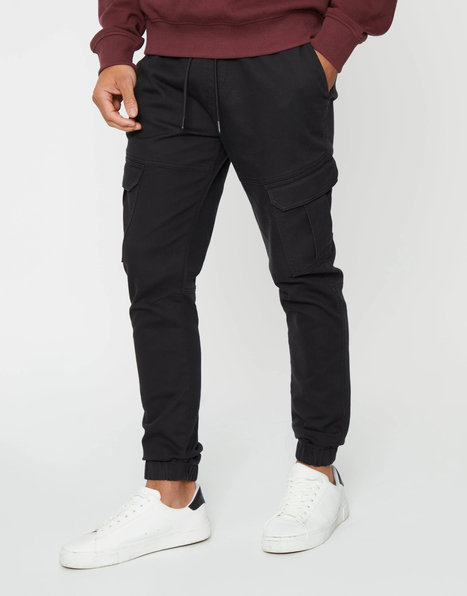 Men's Black Cargo Pocket Jogger Style Trousers