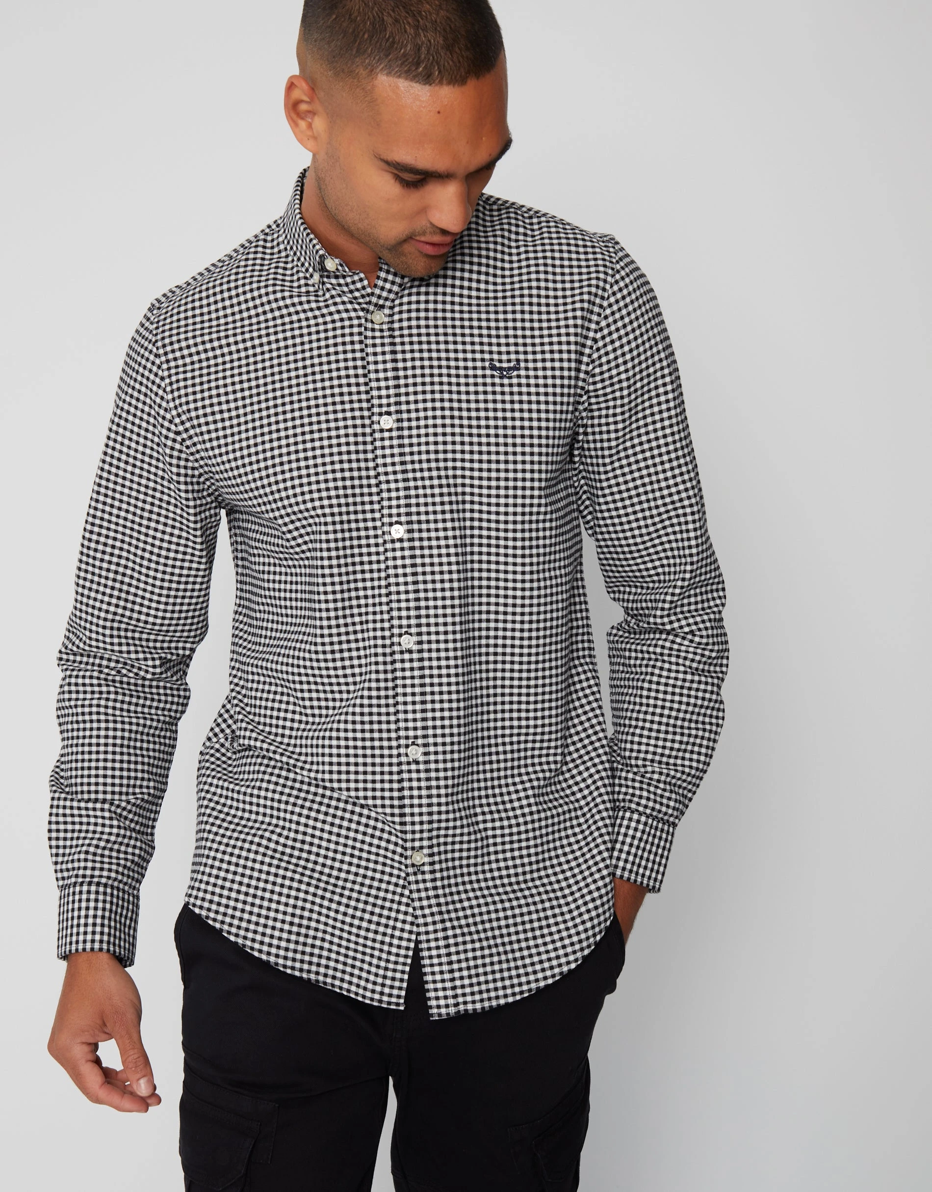 Men's Black Check Cotton Long Sleeve Shirt