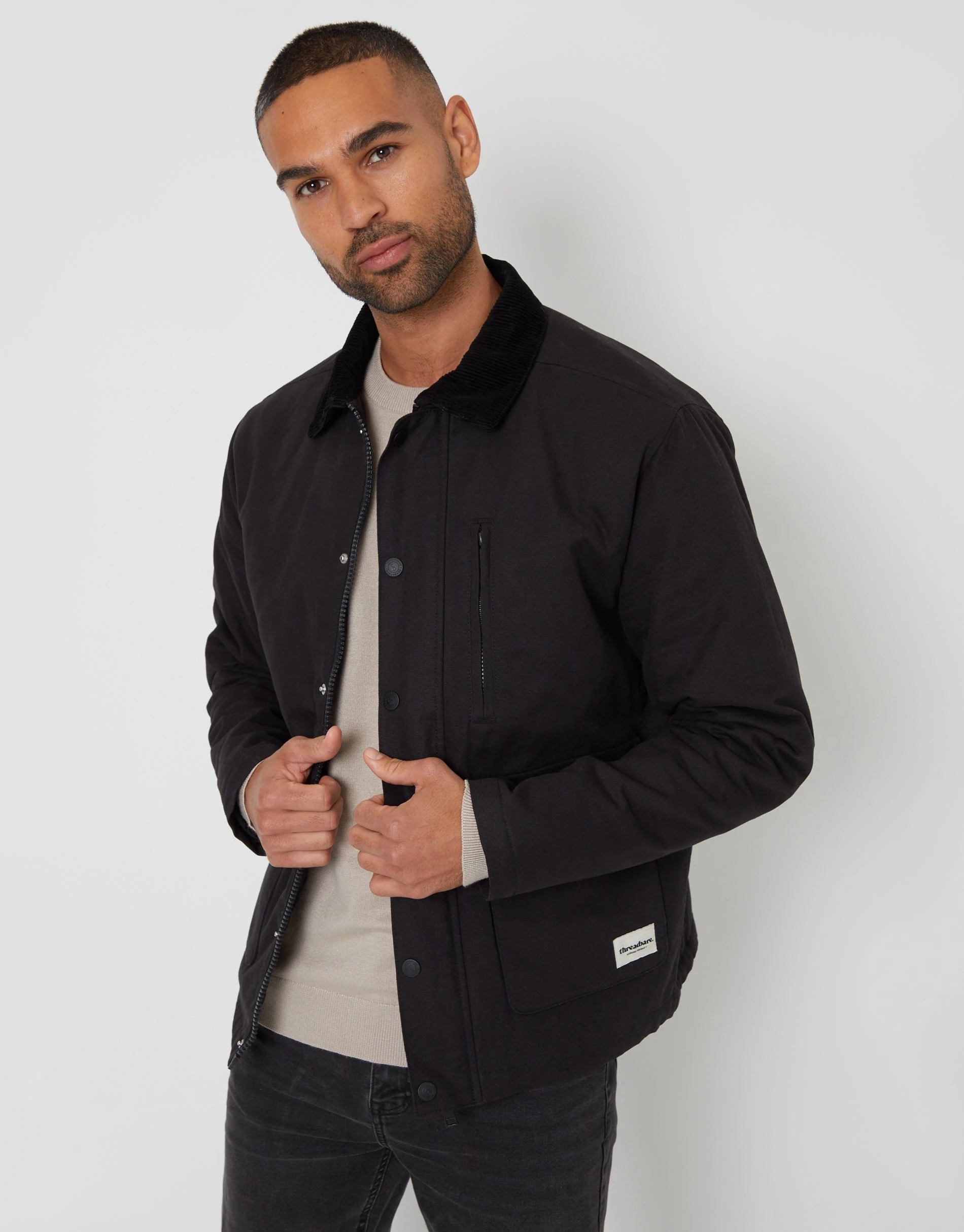 Men's Black Collared Lightweight Jacket