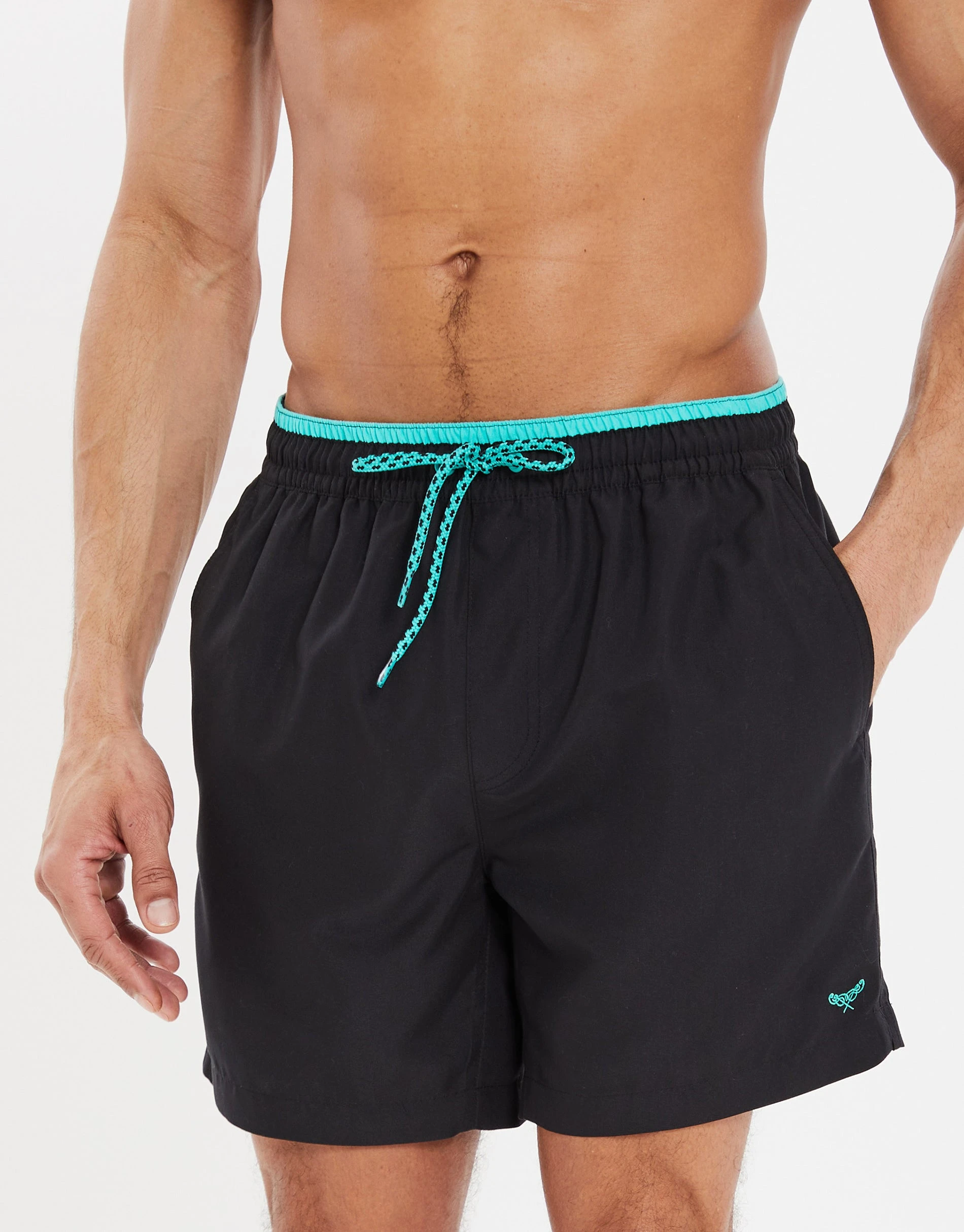 Men's Black Contrast Logo Swim Shorts