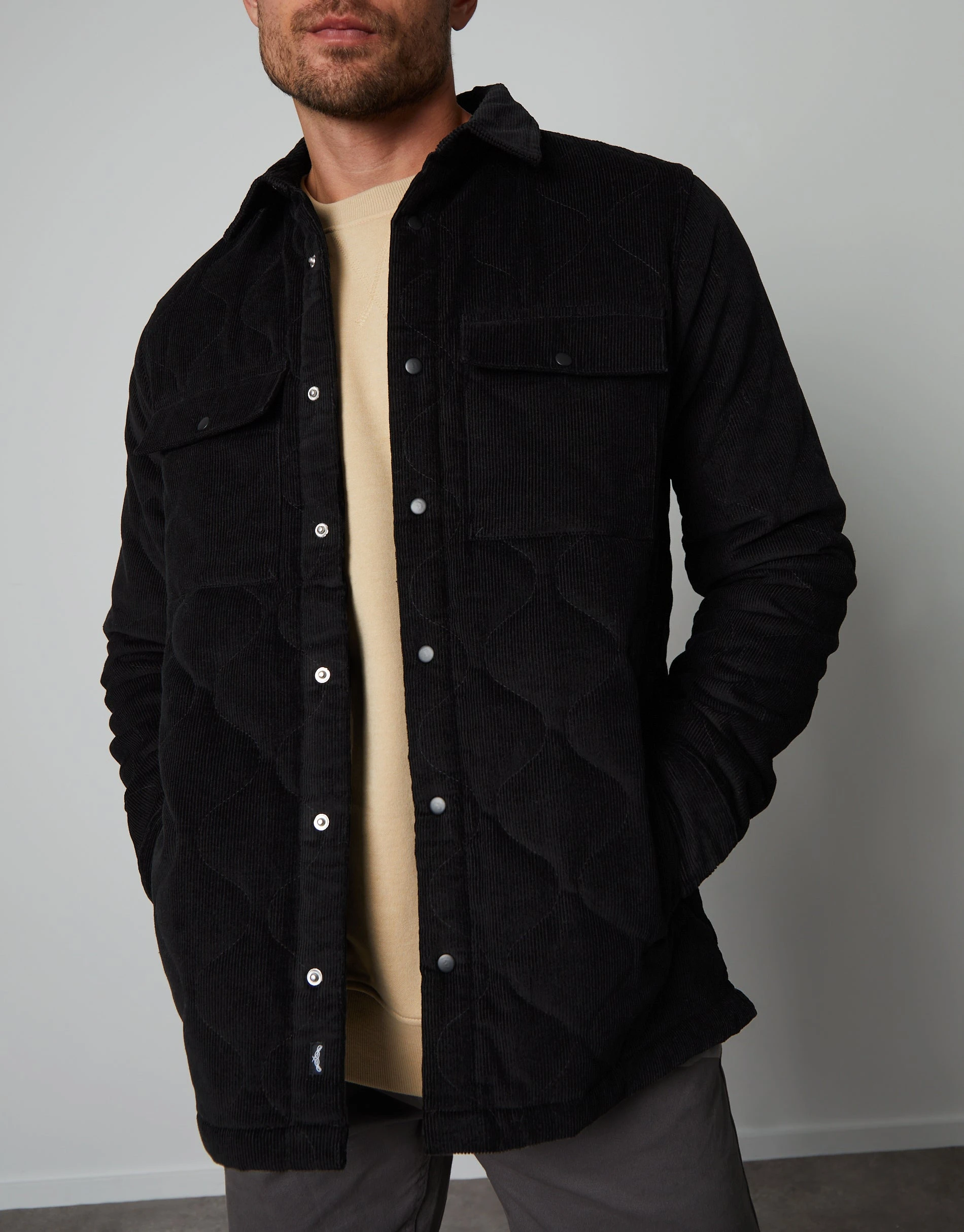 Men's Black Corduroy Onion Quilted Shacket