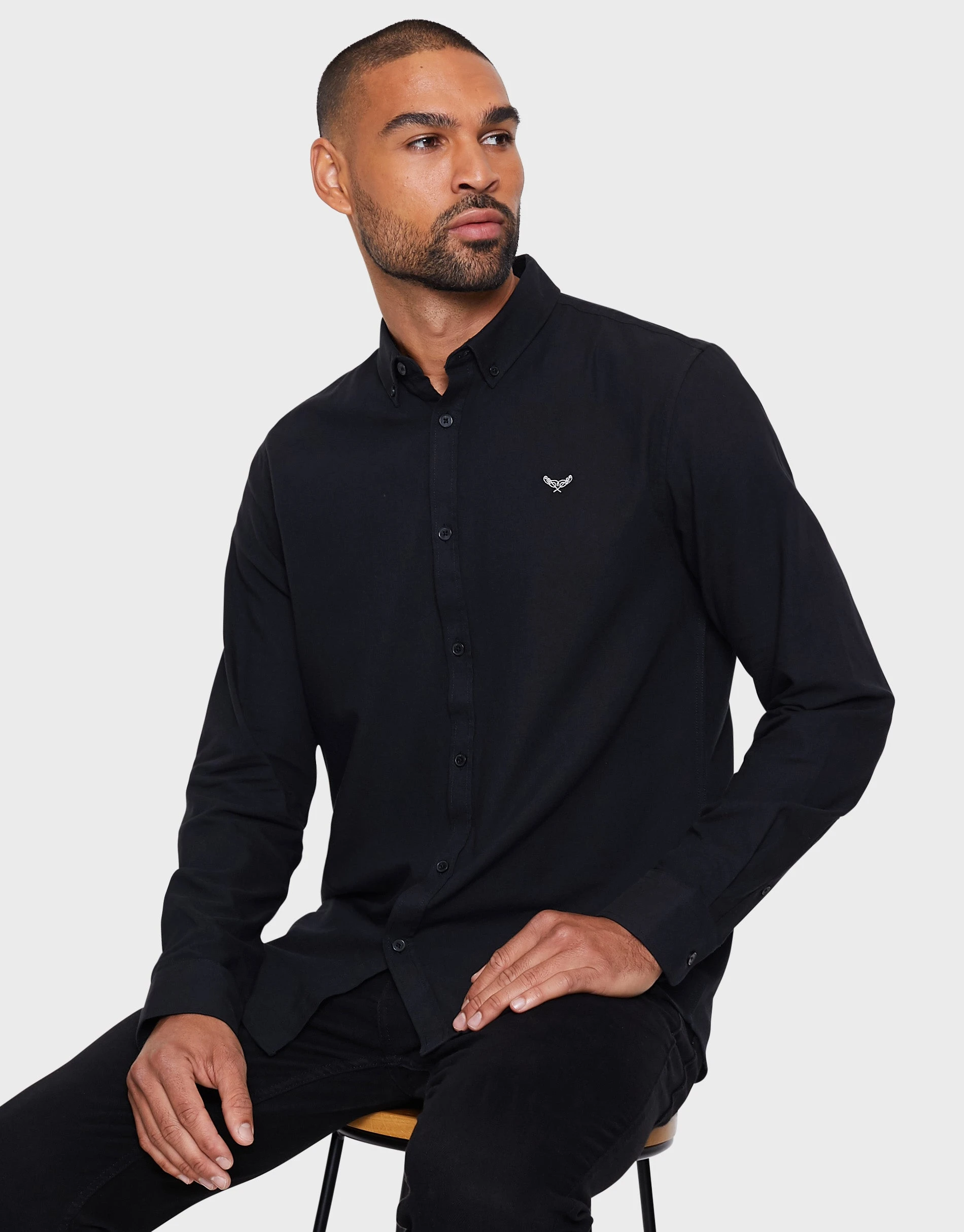 Men's Black Cotton Long Sleeve Slim Fit Shirt