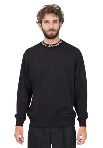 Men's Black Crewneck Sweatshirt with Lettering Logo Print, Black, XXL