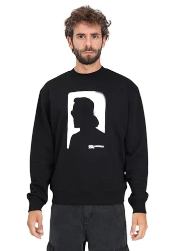 Men's Black Crewneck Sweatshirt with Portrait Print S, Black, S