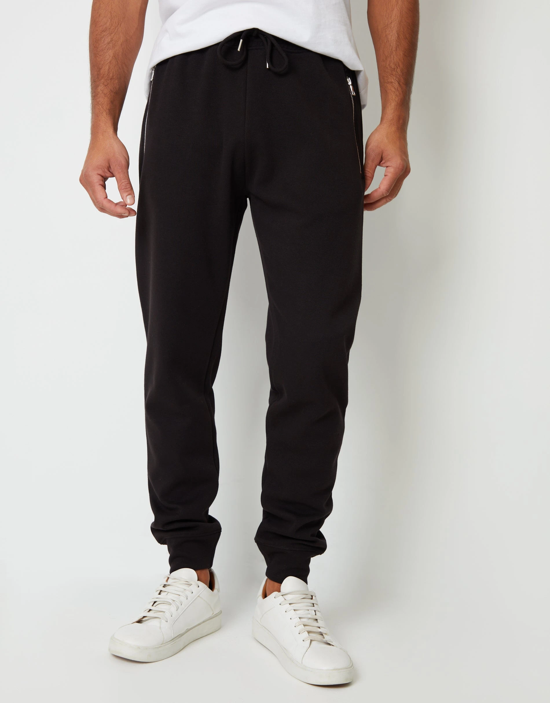 Men's Black Cuffed Pique Joggers