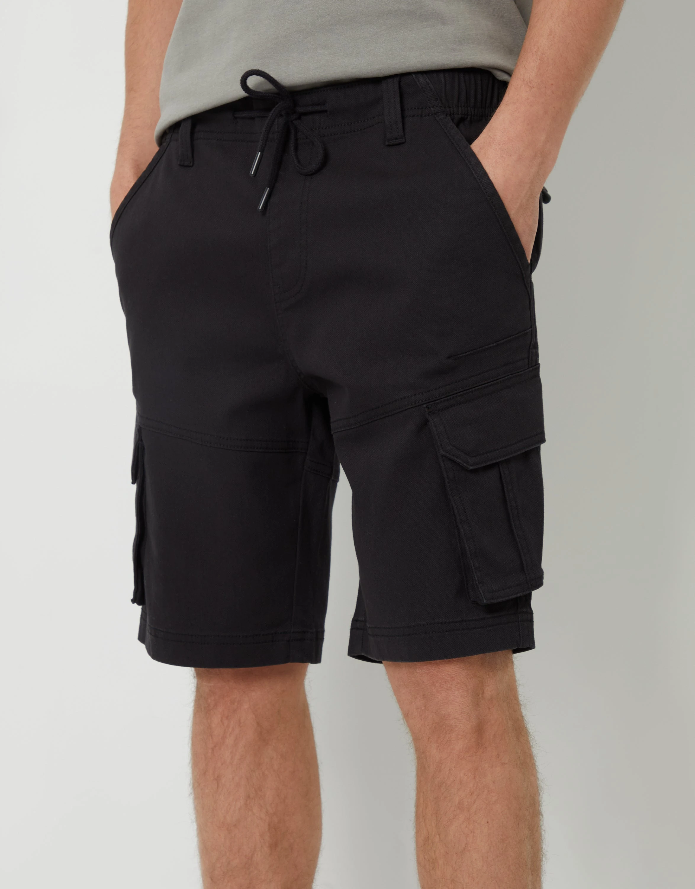 Men's Black Dobby Textured Cargo Shorts