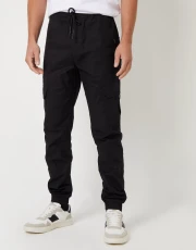 Men's Black Drawcord Cargo Trousers