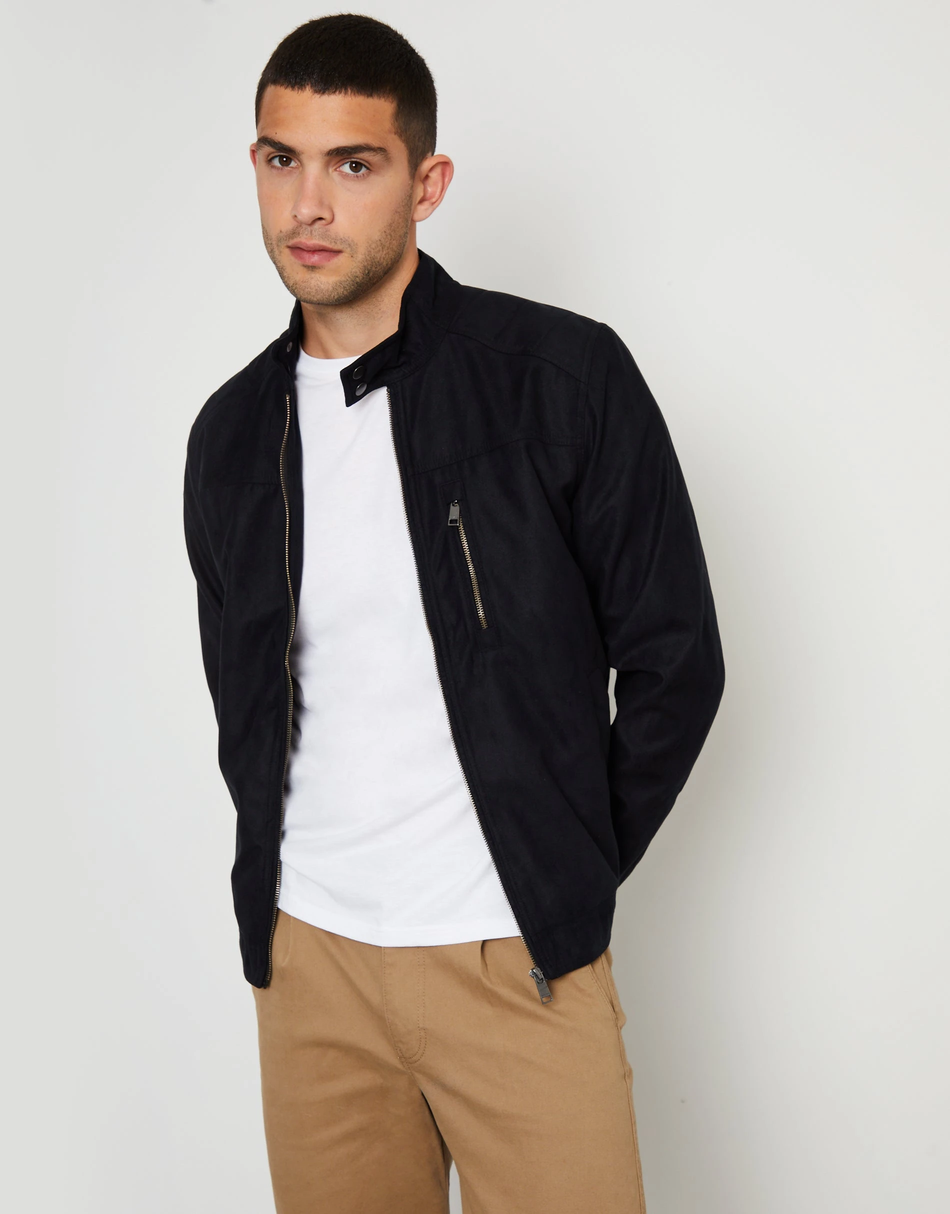 Men's Black Faux Suede Racer Jacket