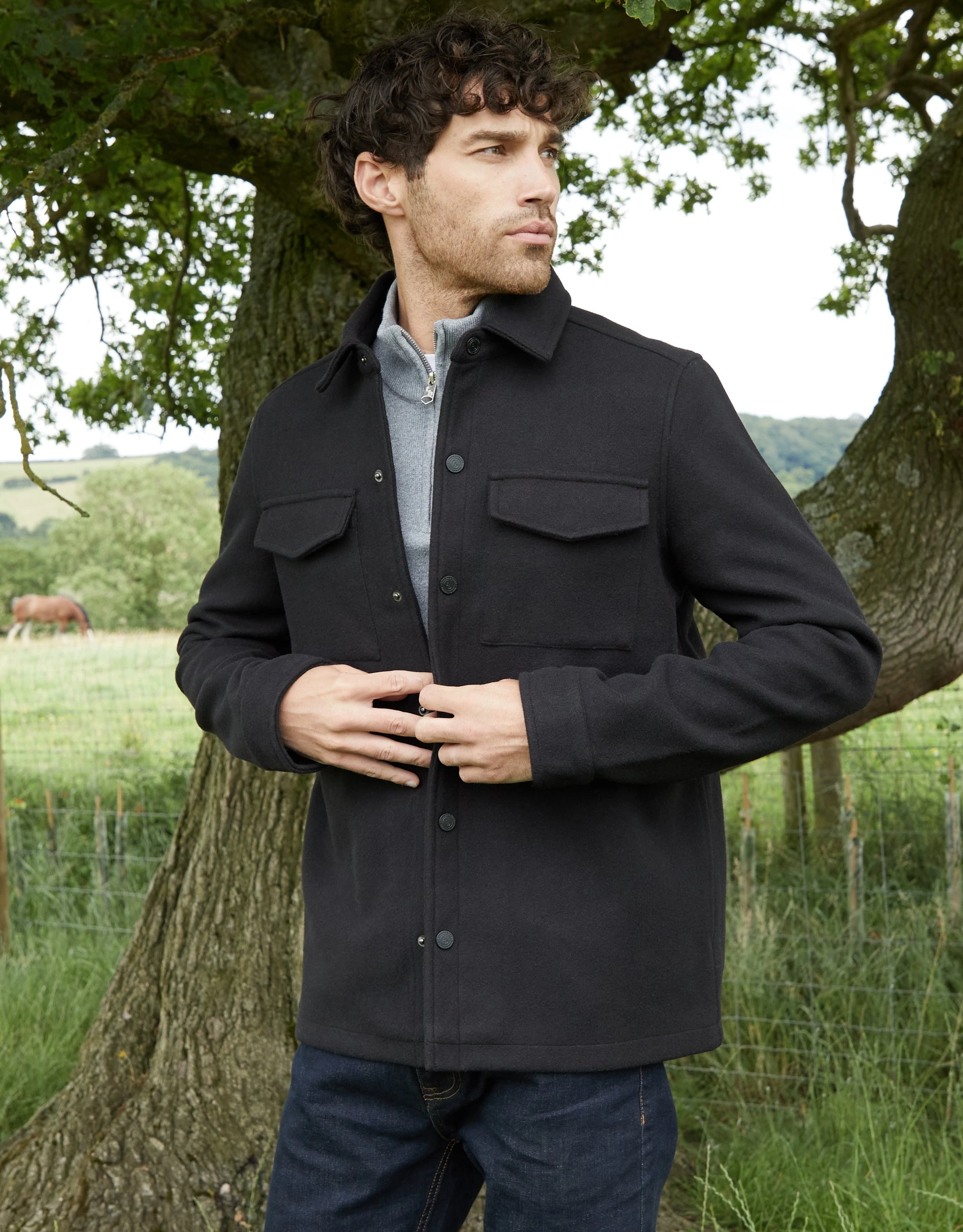 Men's Black Faux Wool Shacket