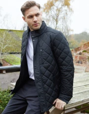 Mens Black Funnel Neck Diamond Quilted Jacket