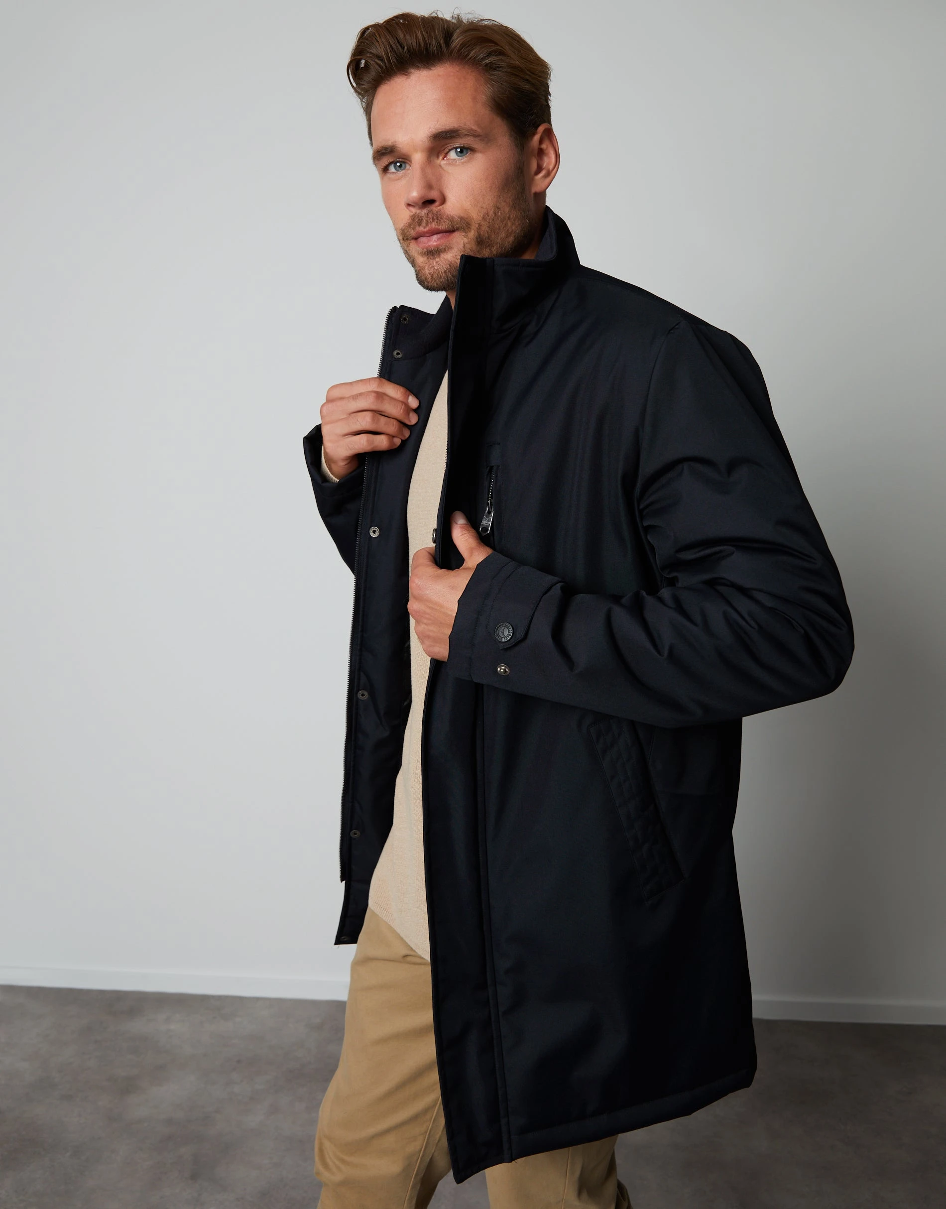 Men's Black Funnel Neck Lightweight Mac