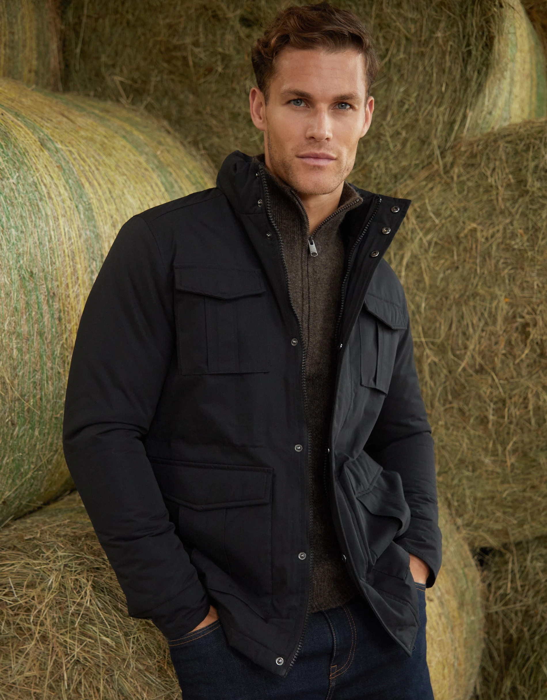 Men's Black Funnel Neck Utility Coat