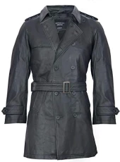 Mens Black German Military WW2 Vintage Long Trench Coat Genuine Leather Jacket L Mens Black German Military WW2 Vintage Long Trench Coat Genuine Leather Jacket L