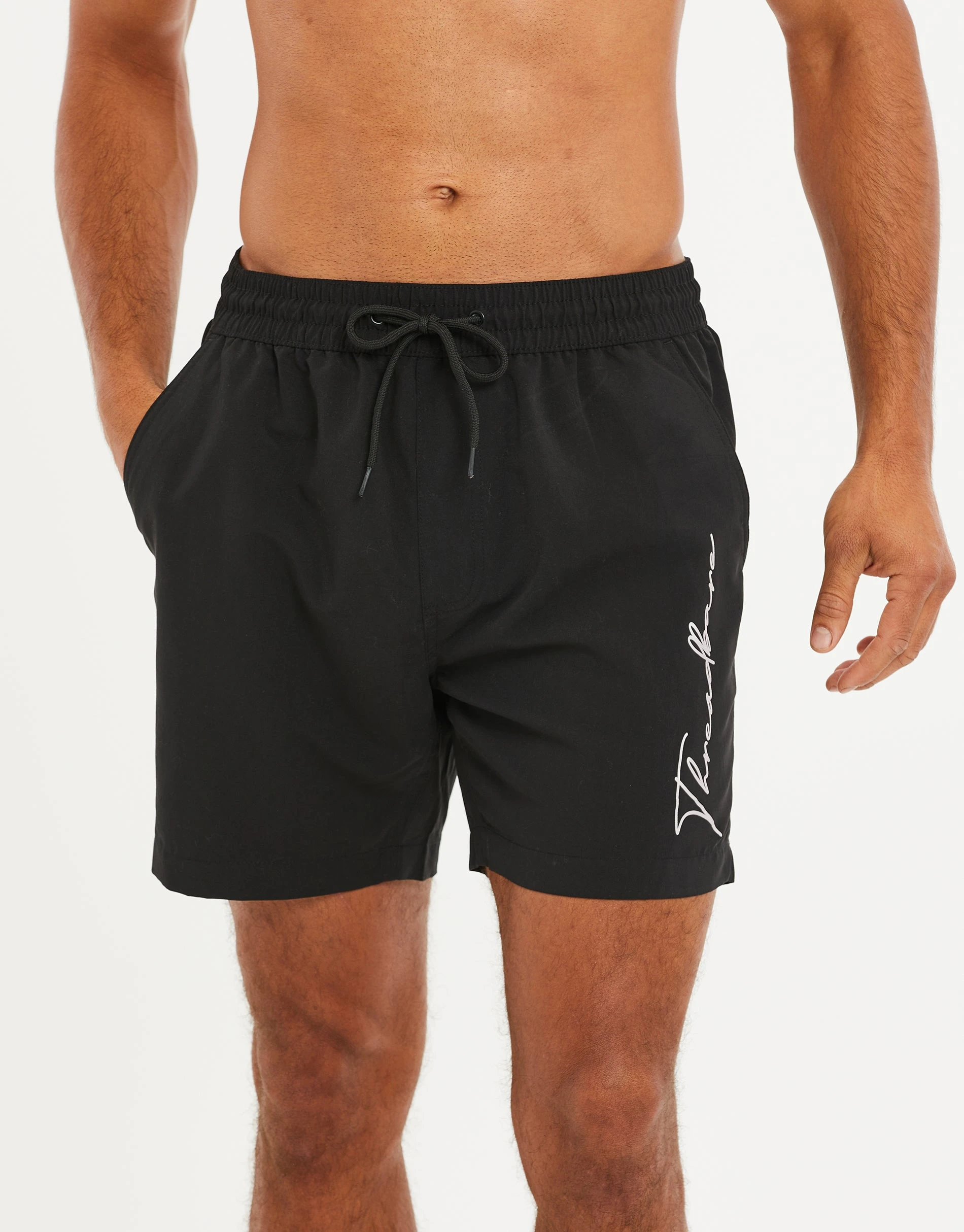 Men's Black Handwritten Logo Swim Shorts