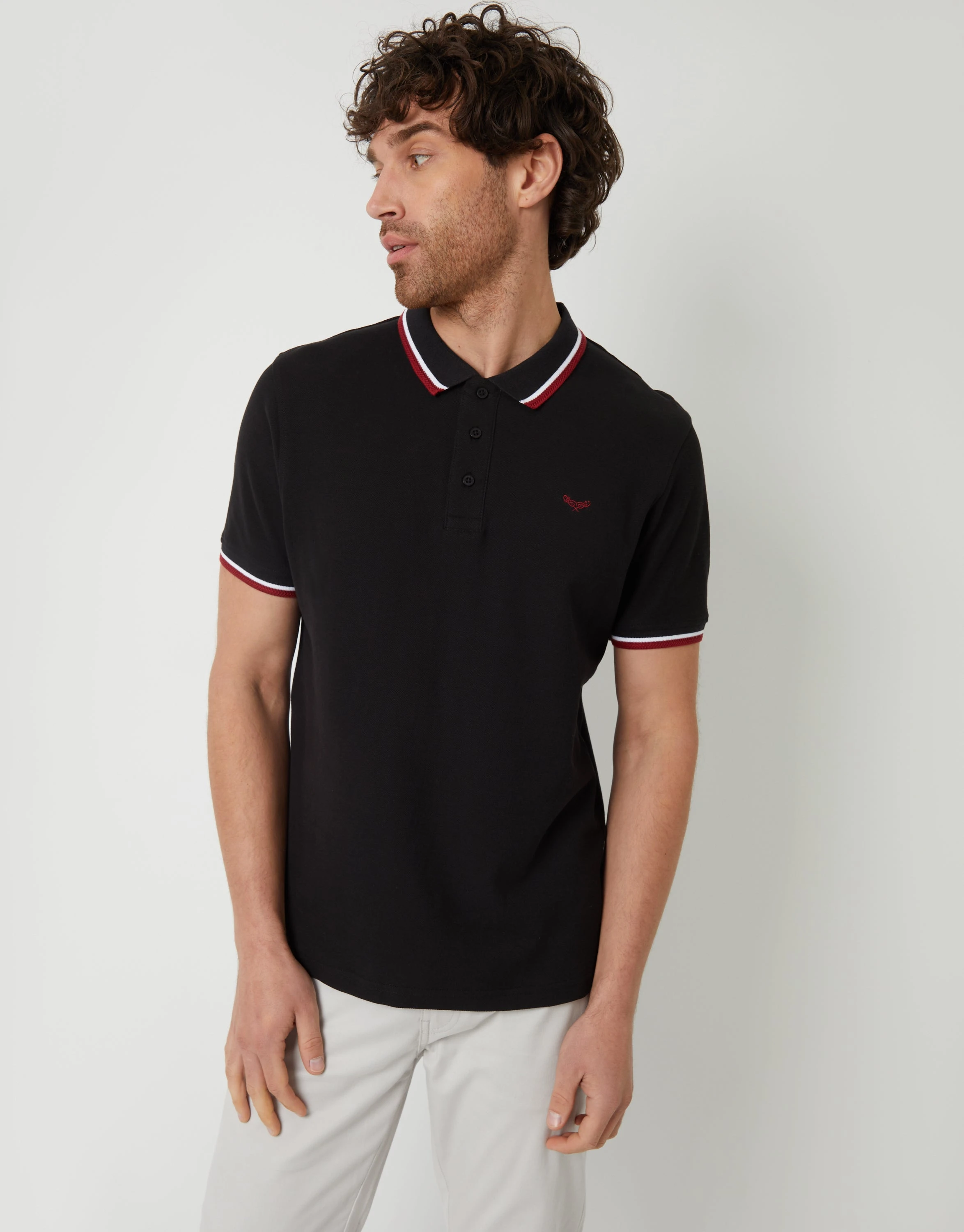 Men's Black Herringbone Tipping Detail Pique Polo Shirt