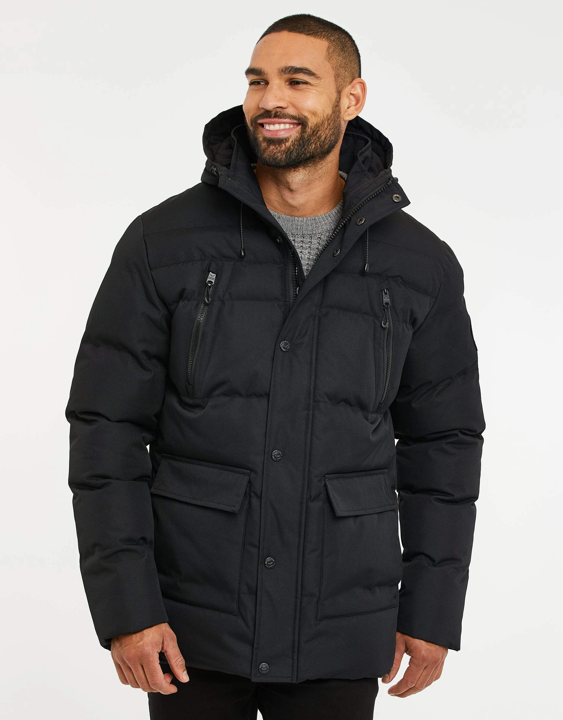 Men's Black Hooded Padded Jacket