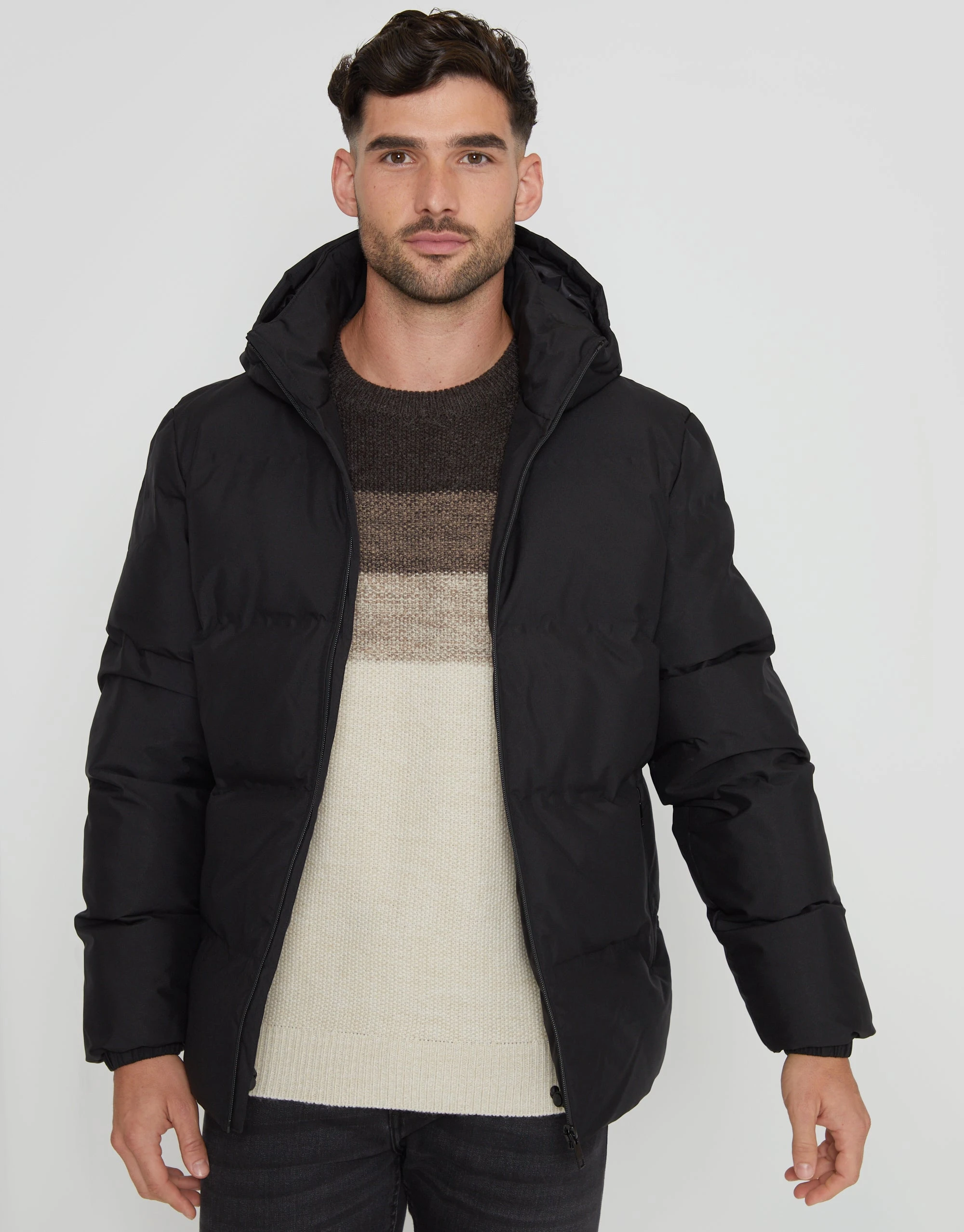 Men's Black Hooded Puffer Jacket