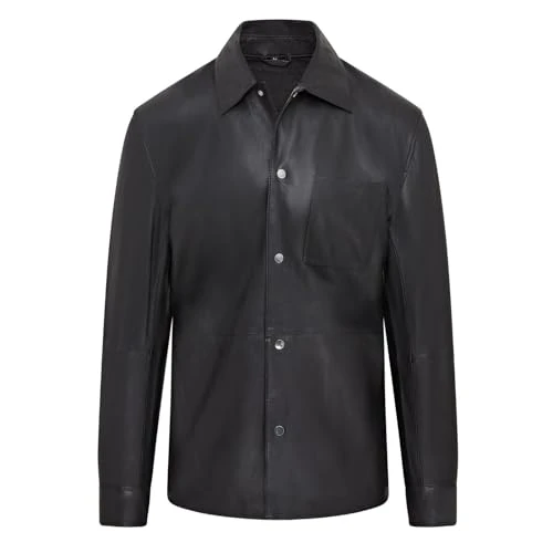 Mens Black Leather Trucker Western Unlined Shirt Jacket