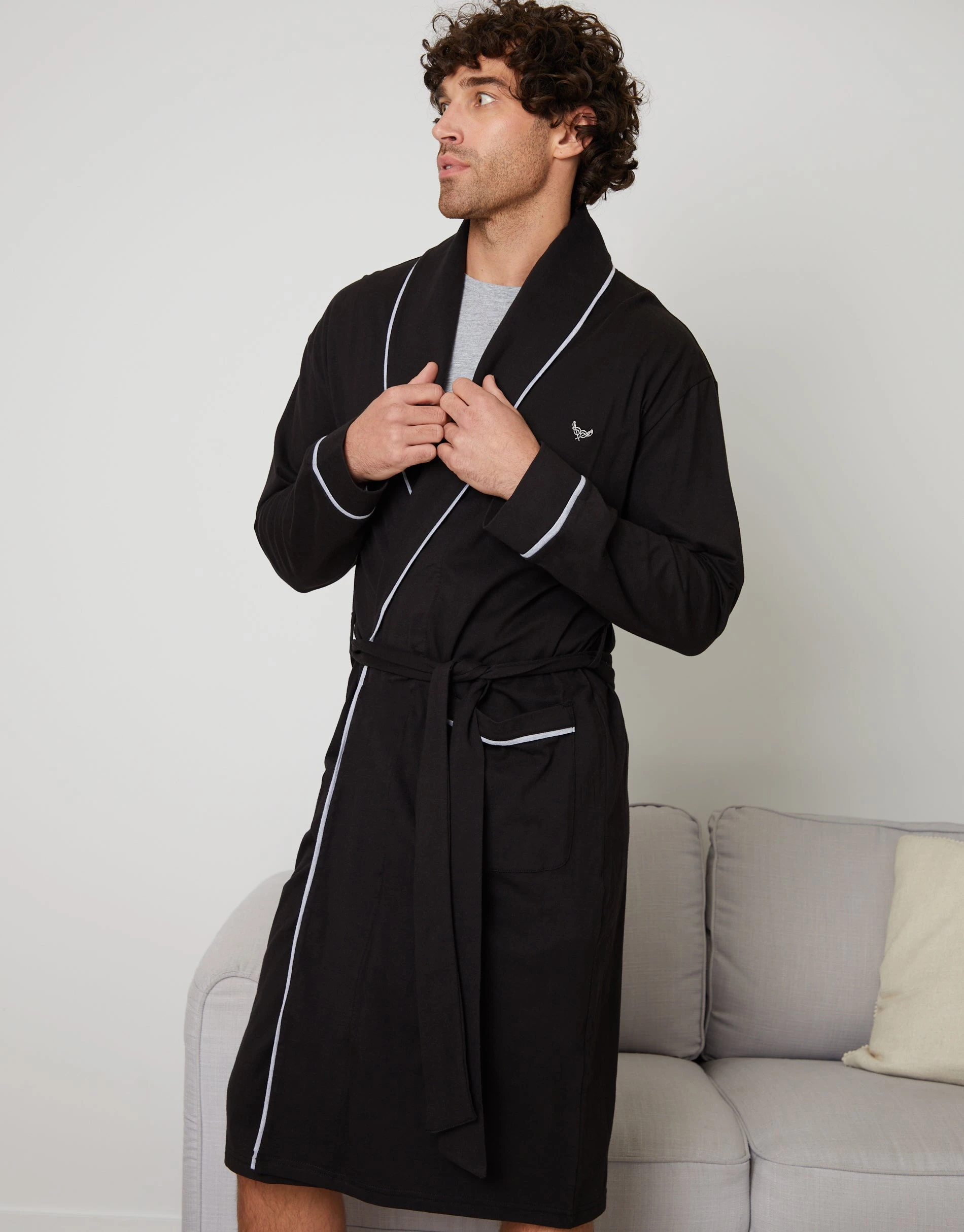 Men's Black Lightweight Dressing Gown