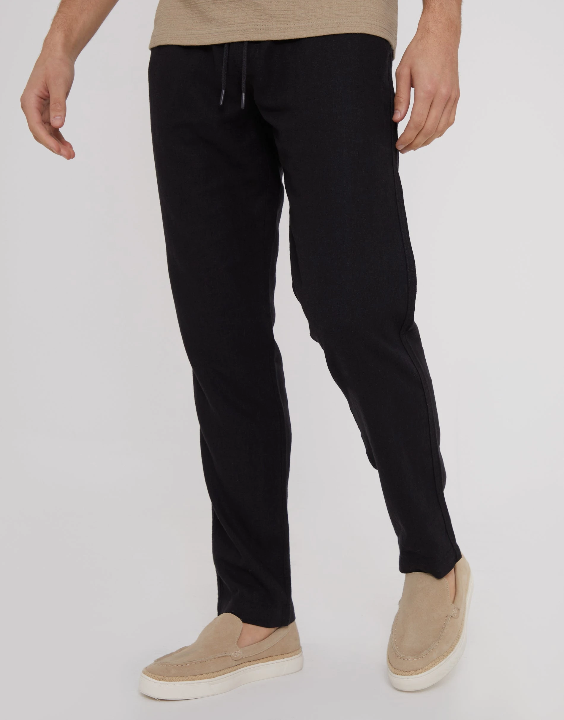 Men's Black Linen Blend Drawcord Trousers