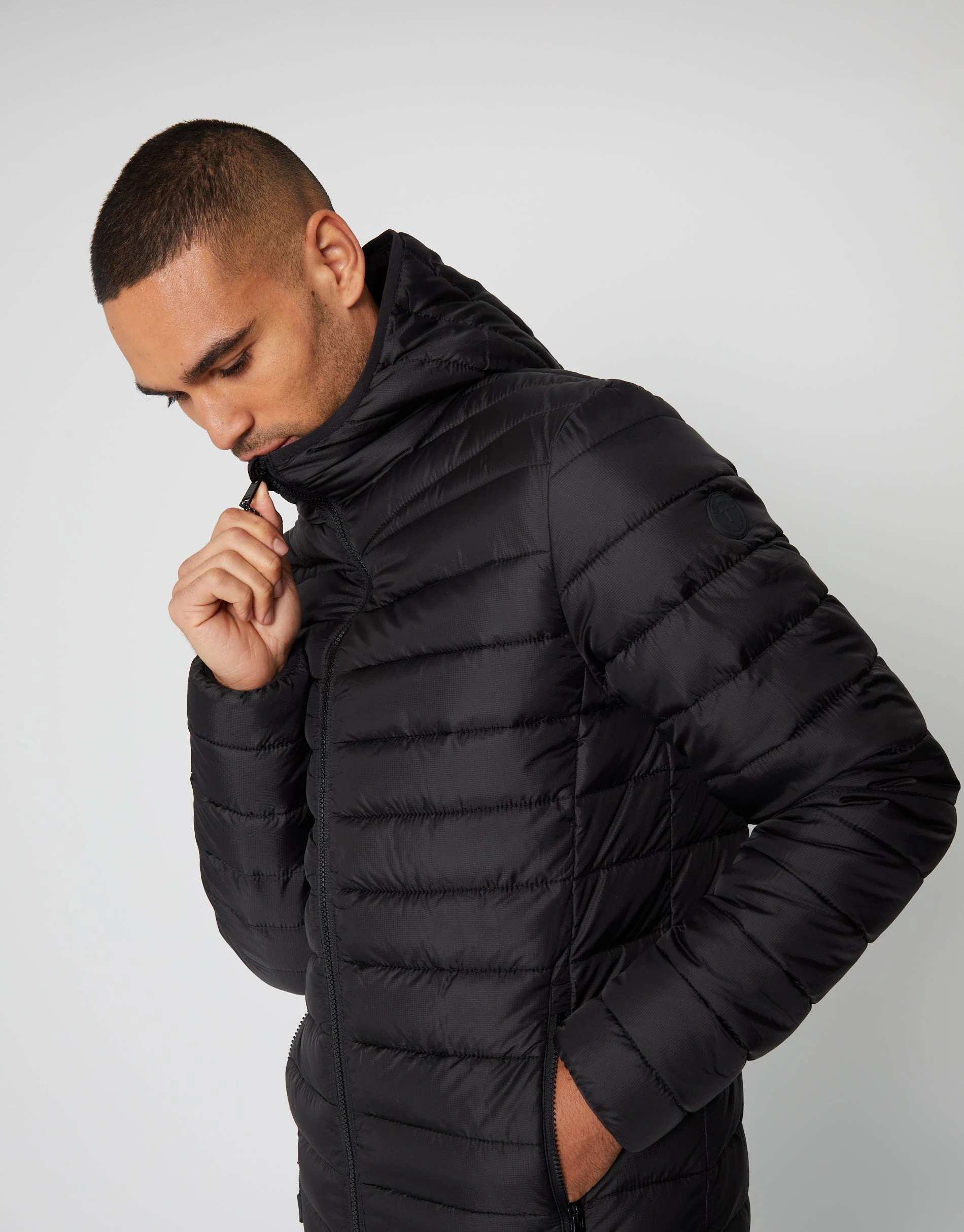 Men's Black Matte Finish Padded Hooded Jacket