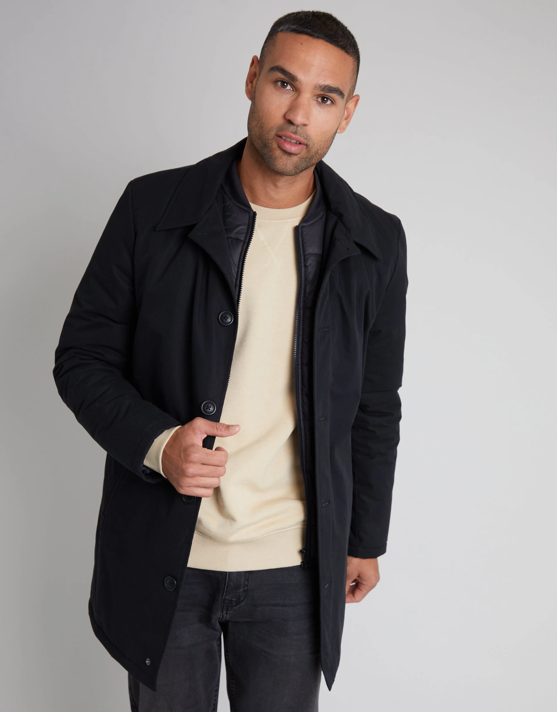 Men's Black Mock Layer Padded Mac