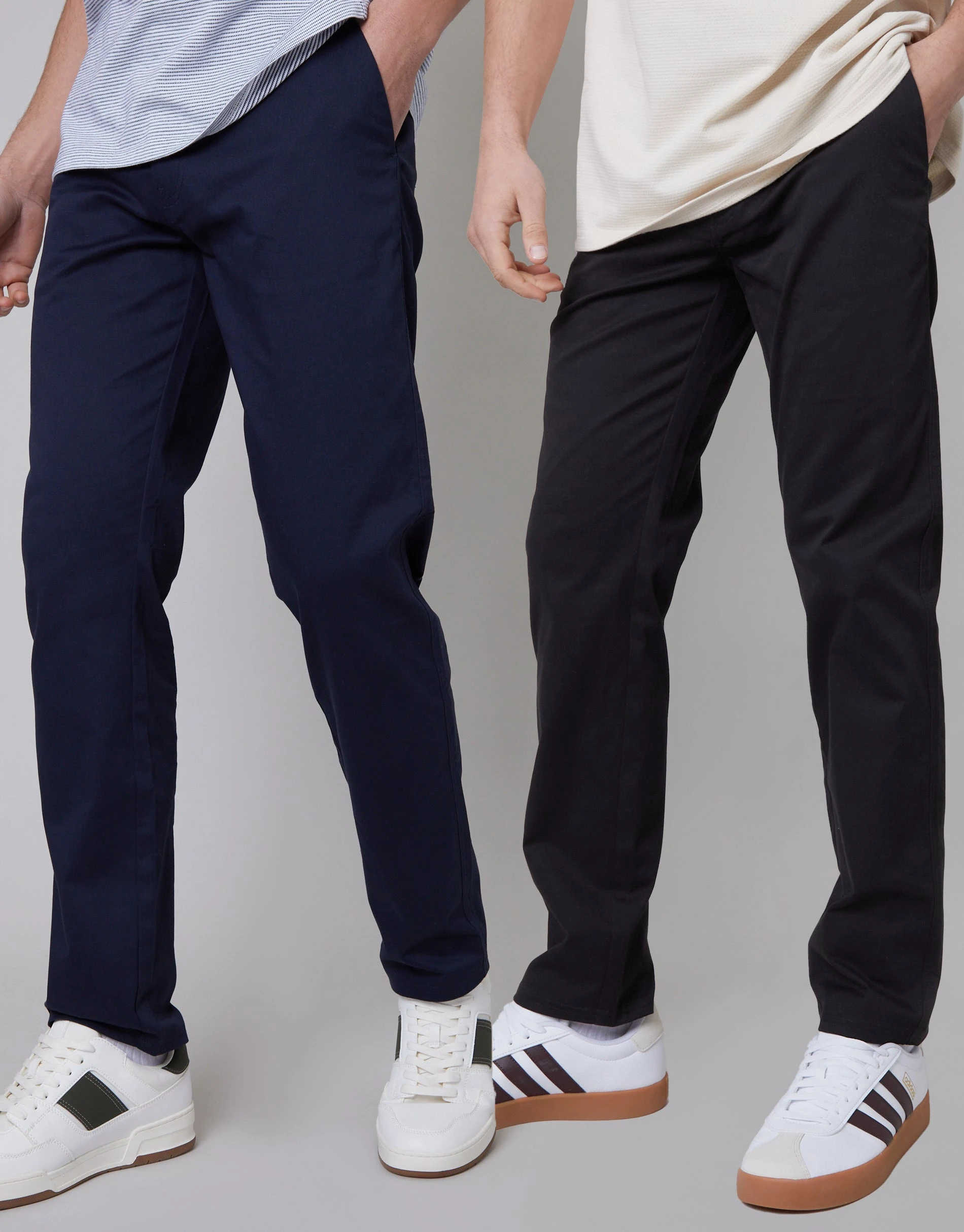 Men's Black & Navy Regular Fit Chino Trousers (2 Pack)