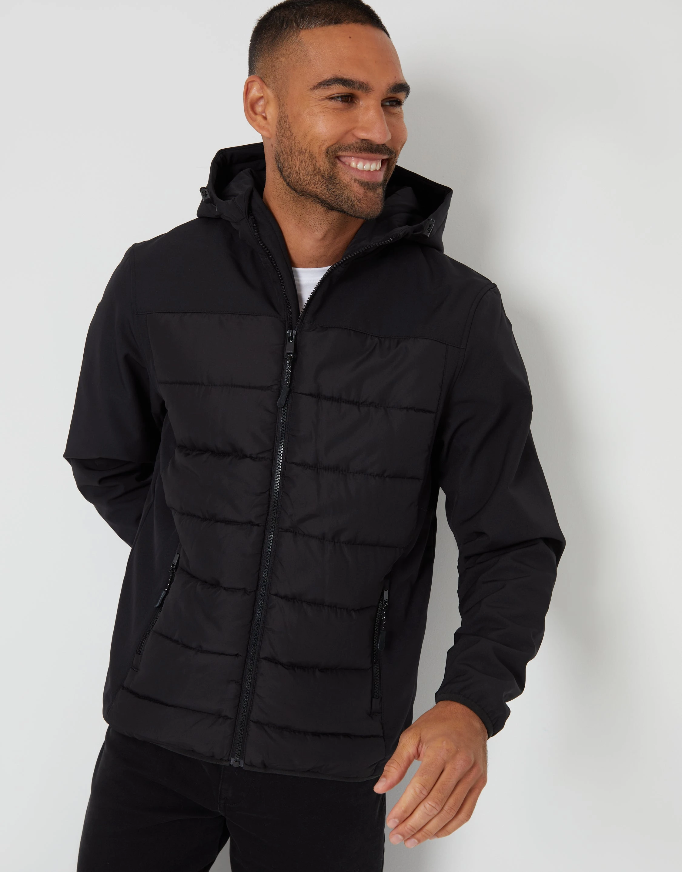 Men's Black Padded Chest Hooded Jacket