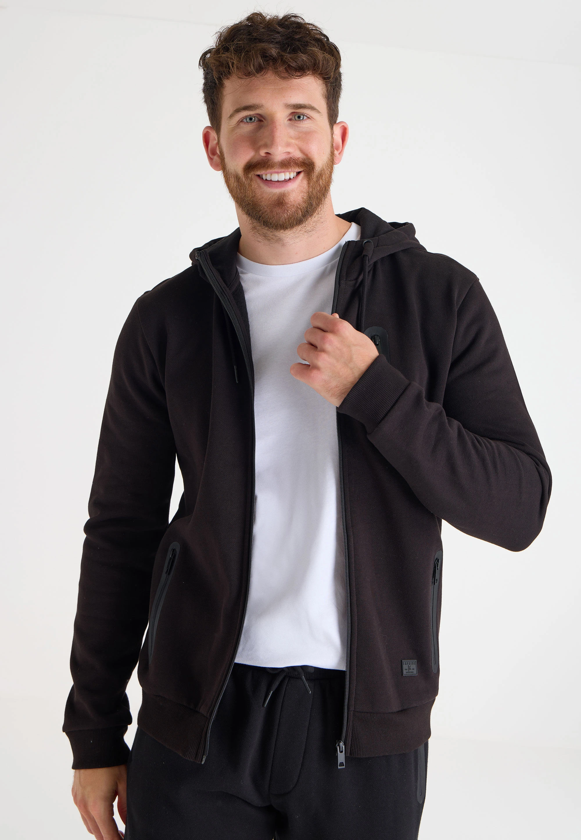 Mens Black Plain Zip Through Hoodie Jacket