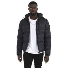 Mens Black Puffer Jacket With Hood Zip Pocket Long Sleeve Quilted Padded Jacket for Men, Size- L Mens Black Puffer Jacket With Hood Zip Pocket Long Sleeve Quilted Padded Jacket for Men, Size- L