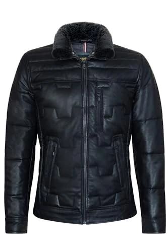 Men's Black Puffer Leather Quilted Warm Lambskin Biker Jacket