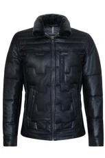 Men's Black Puffer Leather Quilted Warm Lambskin Biker Jacket Men's Black Puffer Leather Quilted Warm Lambskin Biker Jacket