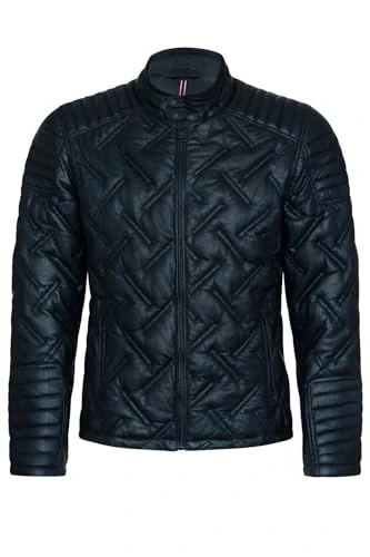 Men's Black Puffer Leather Quilted Warm Lambskin Jacket