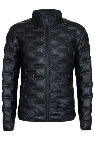 Men's Black Puffer Quilted Warm Lambskin Leather Bomber Jacket