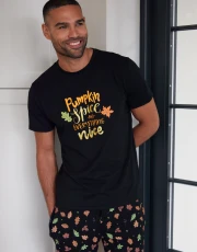 Men's Black Pumpkin Graphic Print Print Pyjamas (2-Piece Set)