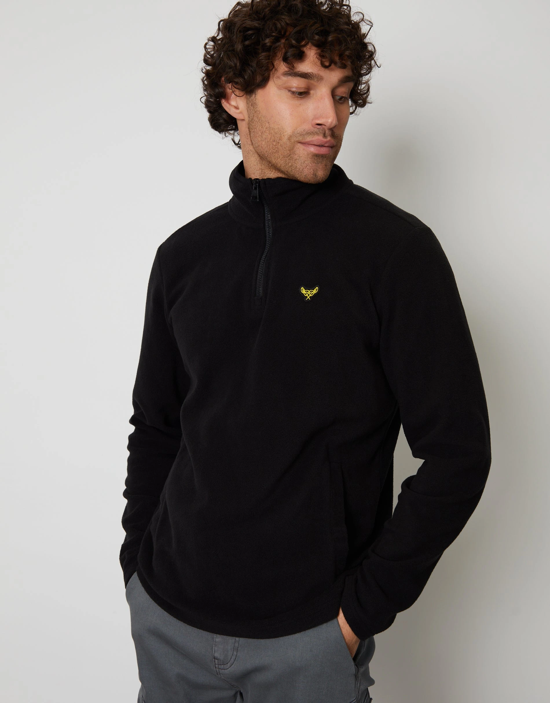 Men's Black Quarter Zip Fleece Sweatshirt