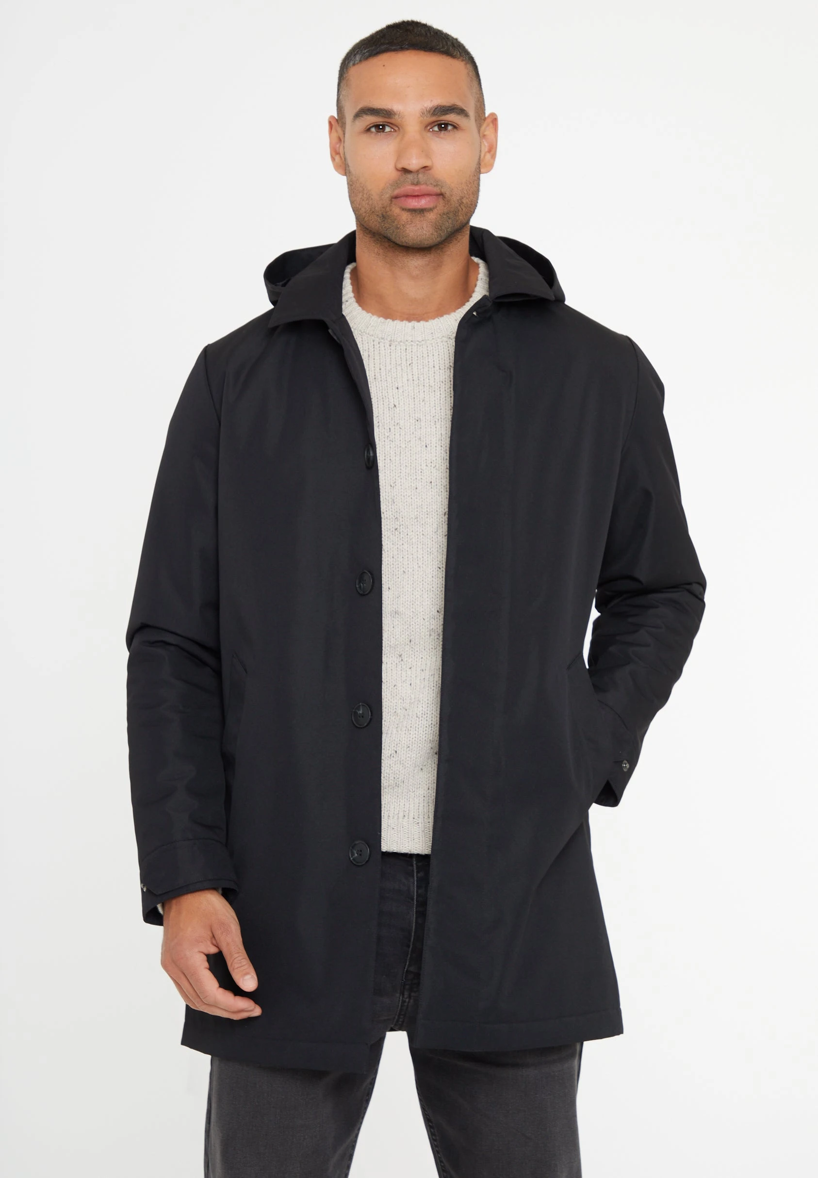 Men's Black Showerproof 2-in-1 Mac with Concealed Hood